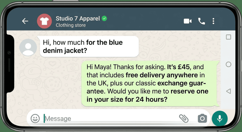 Illustration about responding to a WhatsApp price inquiry