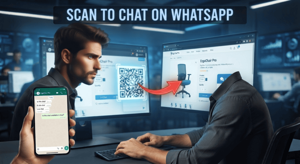 Illustration comparing website live chat and WhatsApp chatbots